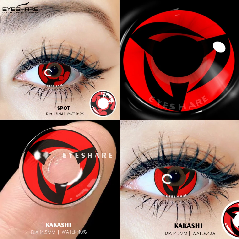 EYESHARE 1 Paar Sharingan Kontaktlinsen für Augen Cosplay Linsen Red Anime Lense Hatake Kakashi Linsen Jährlich Augen Kontaktlinsen