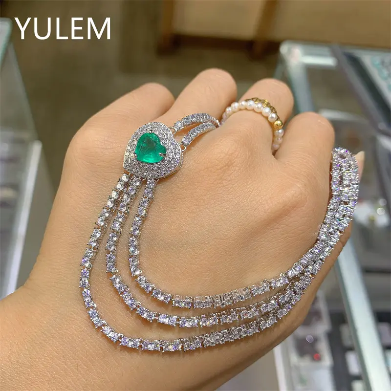YULEM Natural  Heart Natural Emerald  Necklace Women's Sterling Silver 925  New Women's Jewelry Christmas Holiday Gift
