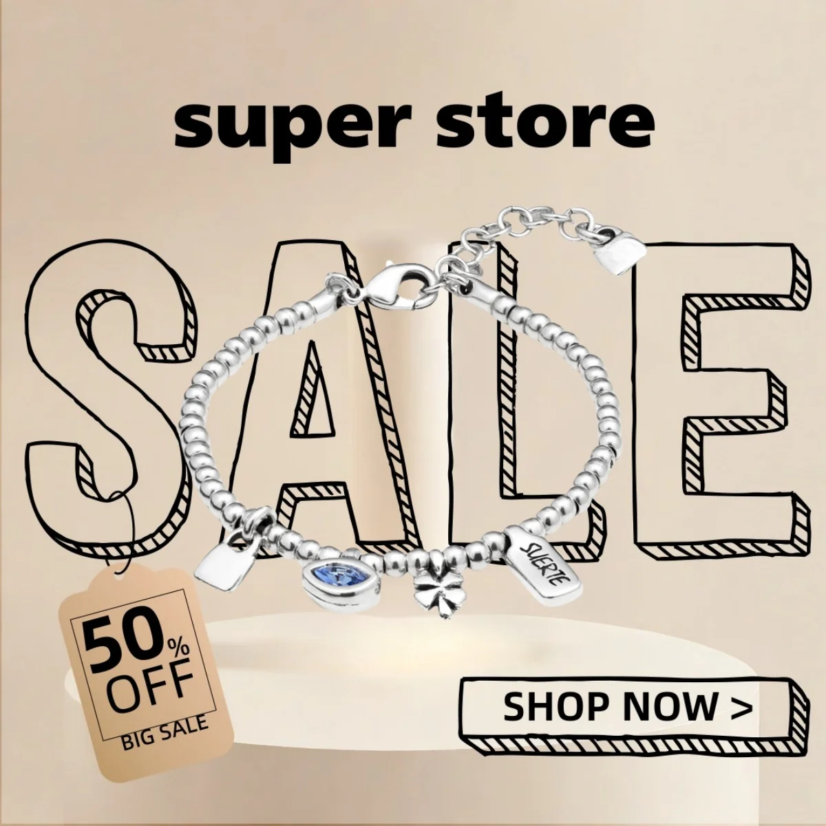 

2025 UHO Europe and America Original New Product Silvery Unique Design Round Bead Blue Horse Eye Stone Bracelet Women's Gift