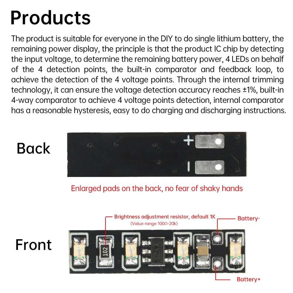 5pcs Power Display Module Batterij Capaciteit Board 1S Ternaire Lithiumbatterij Opladen Tester DC 3.7-4.2V indicatielampje