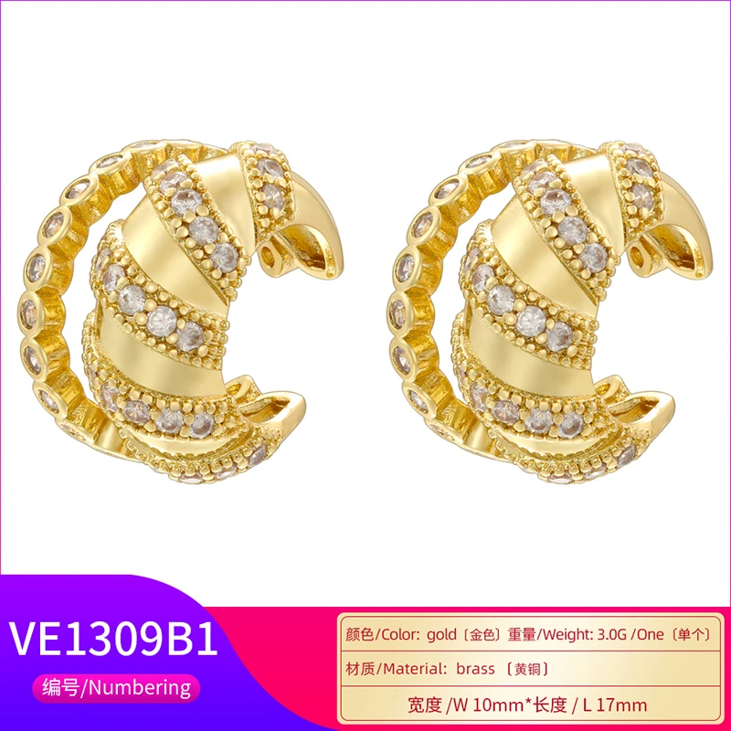 ZHUKOU 2 Adjustable Ear Clip Cubic Zirconia Clip Earrings Summer False Perforated Earrings Wholesale: VE1308 VE1309 image 5