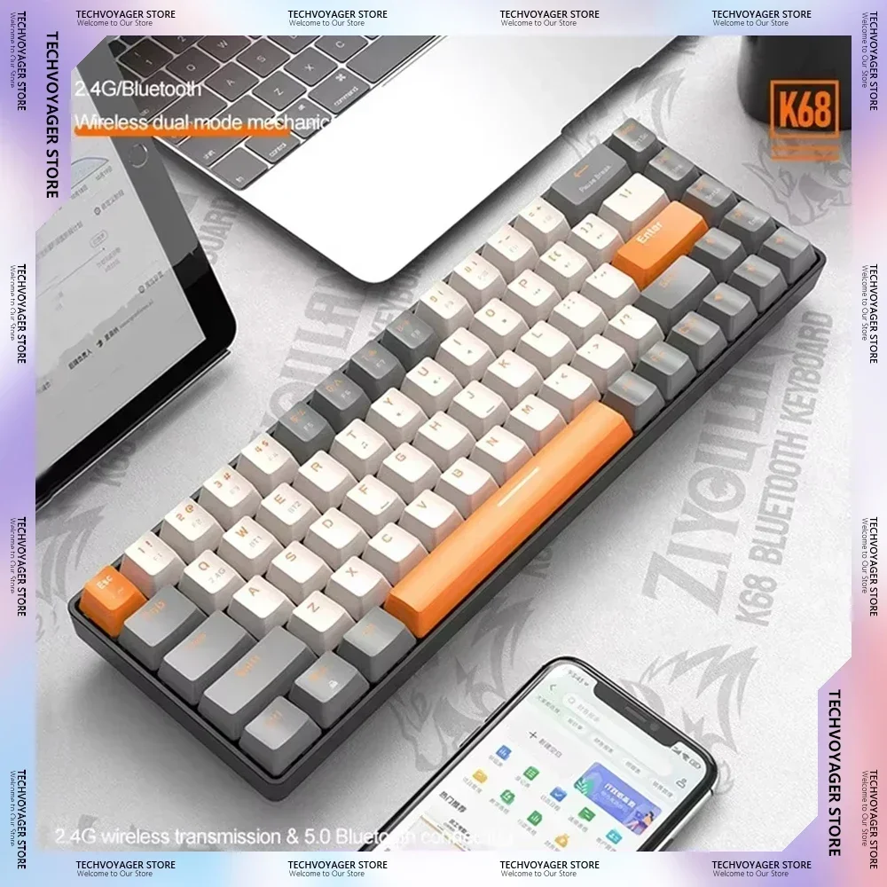 Free Wolf K68 Mechanical Keyboards 2.4G Wireless Bluetooth Dual-mode Keyboard  Hot Swap PC Gaming for E-sports  Accessories