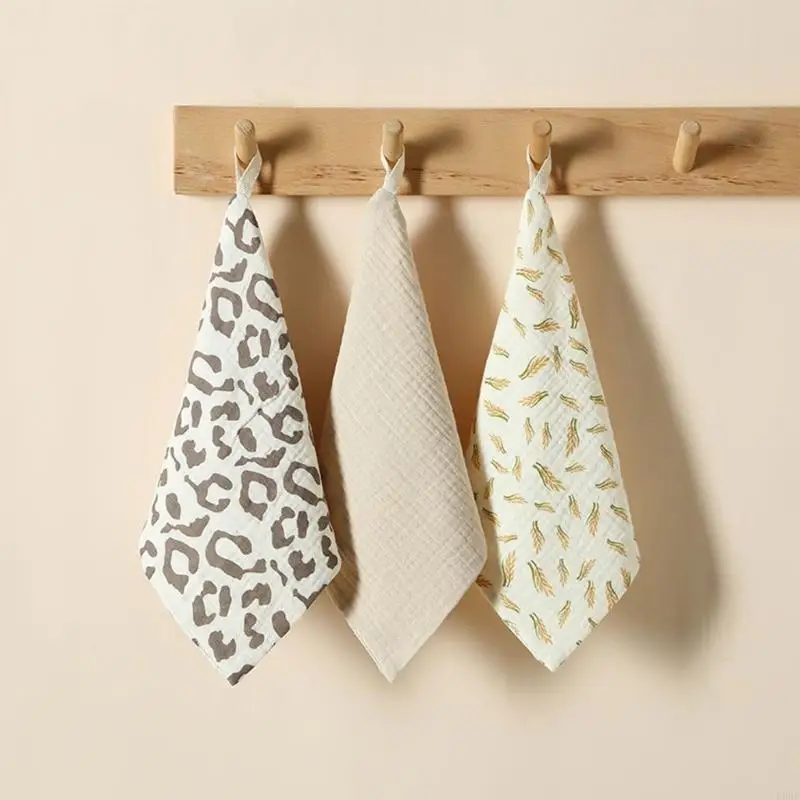 

E06F Baby Towel Teething Bibs Soft Burp Cloth for Toddler Thick Layer Handkerchief Sweat Wipe Towel Newborn Face Towel 3PCS