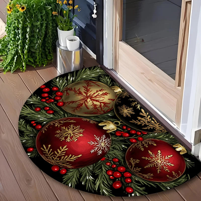 Three Santa Claus Red Hat Beard Gift Box Doormat For Cozy Home Entrance Traditional Blessing Design
