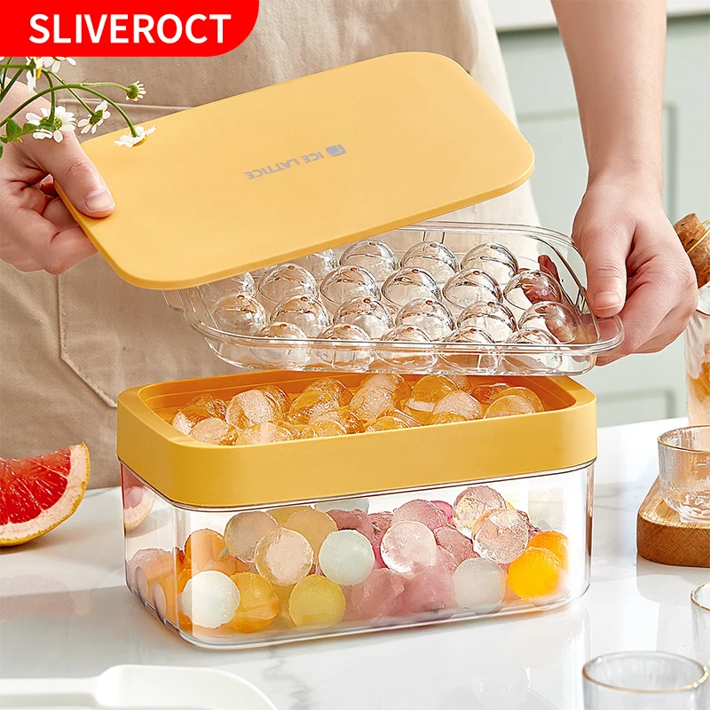 Round Ice Cube Tray With Storage Box Quick Demould Ice Cube Moulds Creative Party Bar Kitchen Square Container Cold Drink Set