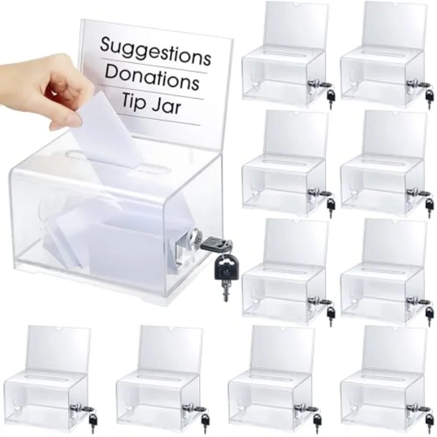 

Pcs Acrylic Donation Box with Lock and Sign Holder Clear Ballot Donation Boxes with Slot for Fundraising Suggestion Box Storage