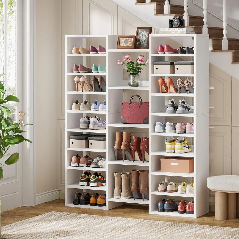 

Shoe Rack, 14 Tier Shoe Storage Cabinet 46 Pair Wooden Shoe Shelves Organizer with 22 Open Cubbies for Closet Hallway Bedroom E