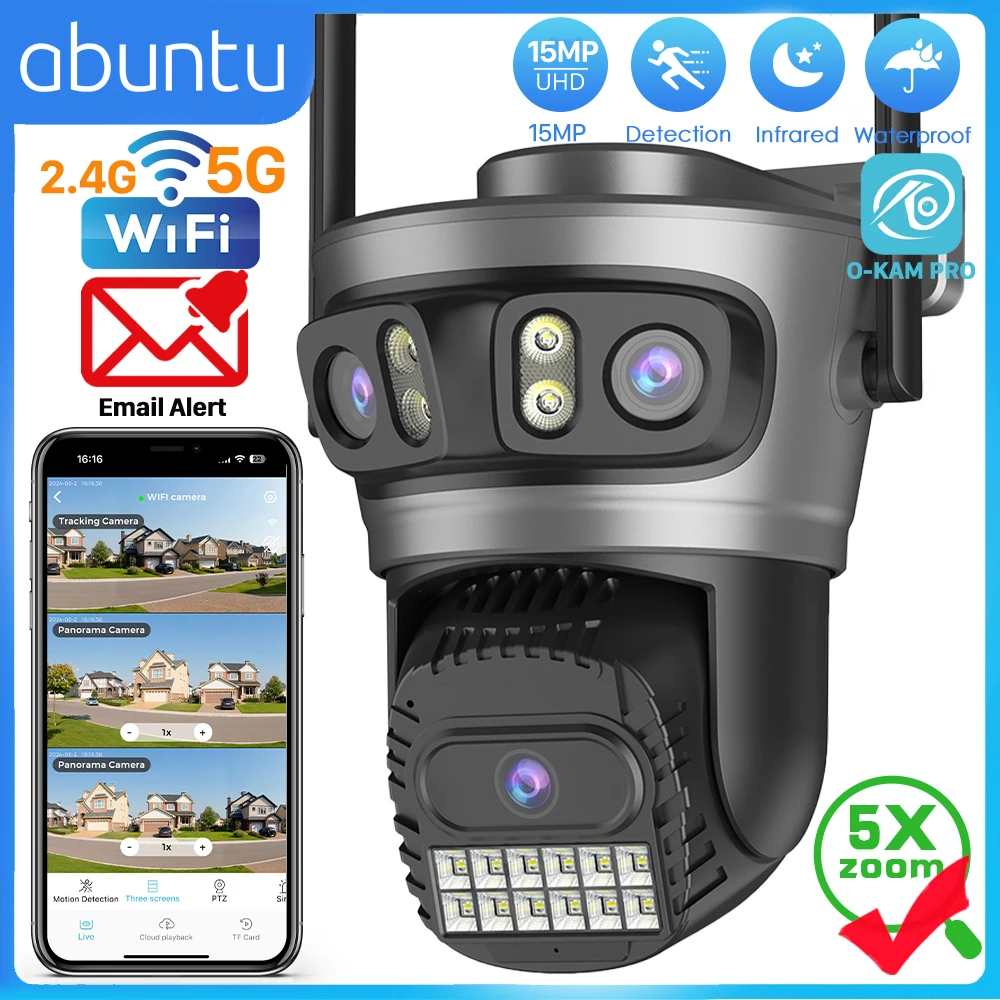 

15MP 8K IP Camera Wifi PTZ Outdoor Surveillance Camera Three Lens Three Screen Human Detection CCTV Auto Tracking Security CAM