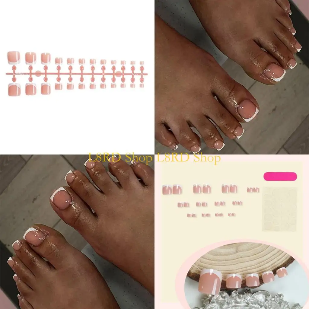 

L8RD 24PCS Easy Application French Tip Нажмите на ногти на ногах для любителей моды