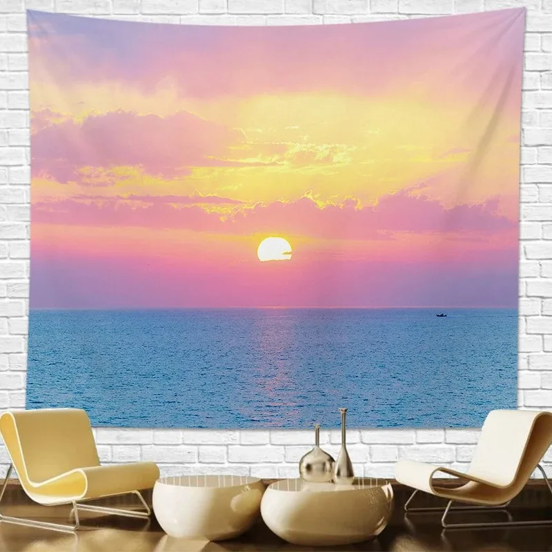 Summer seaside sunset natural scenery pattern wall hanging cloth home decoration bedroom house living room background tapestry