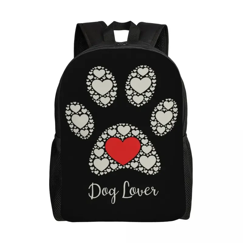 Amante do cão pet pata coração portátil mochila mulheres homens moda bookbag para estudantes da escola universitária sacos