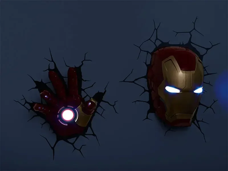 Creative superhero Ironman Iron man Helmet Glove model 3D Wall Lamp Unique LED light Glove lamp Home room decorations kids gift