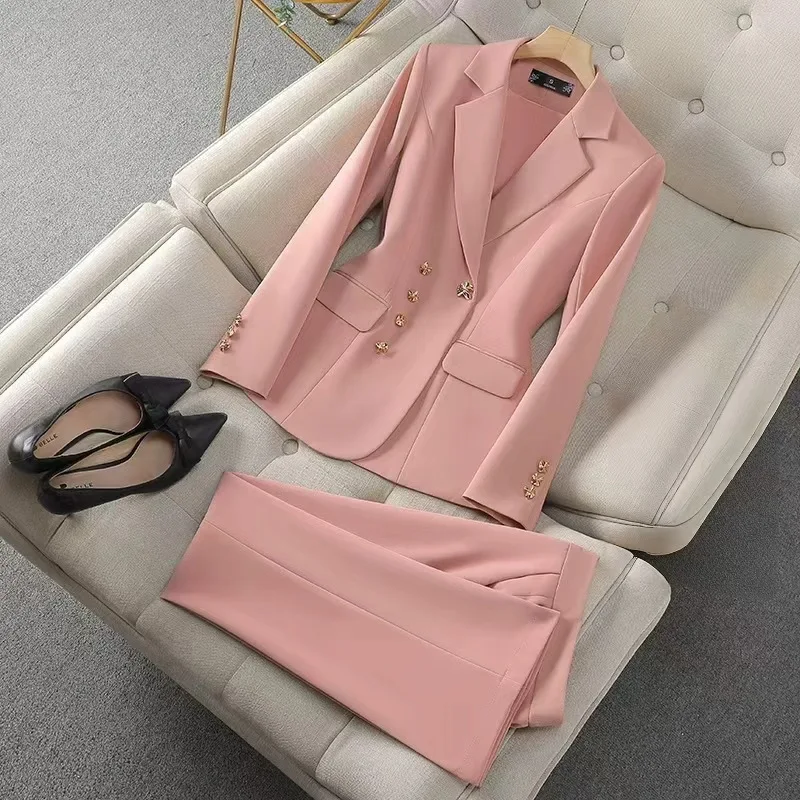 Negócios commuter roupas de trabalho carreira terno feminino duplo breasted blazer superior terno e calças ol 2026 dois 2 peças conjunto roupas
