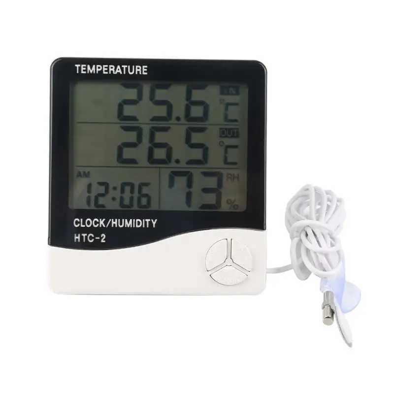 1~4PCS Electronic Digital Temperature Humidity Meter Thermometer Hygrometer Indoor Outdoor Weather Station Clock HTC-1 HTC-2