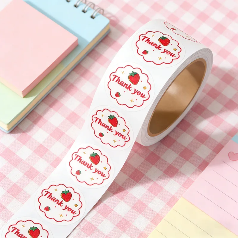 300Pcs/roll Strawberry Thank You Sticker Baking Gift Packaging Sealing Stickers Hand Account Decoration Stickers