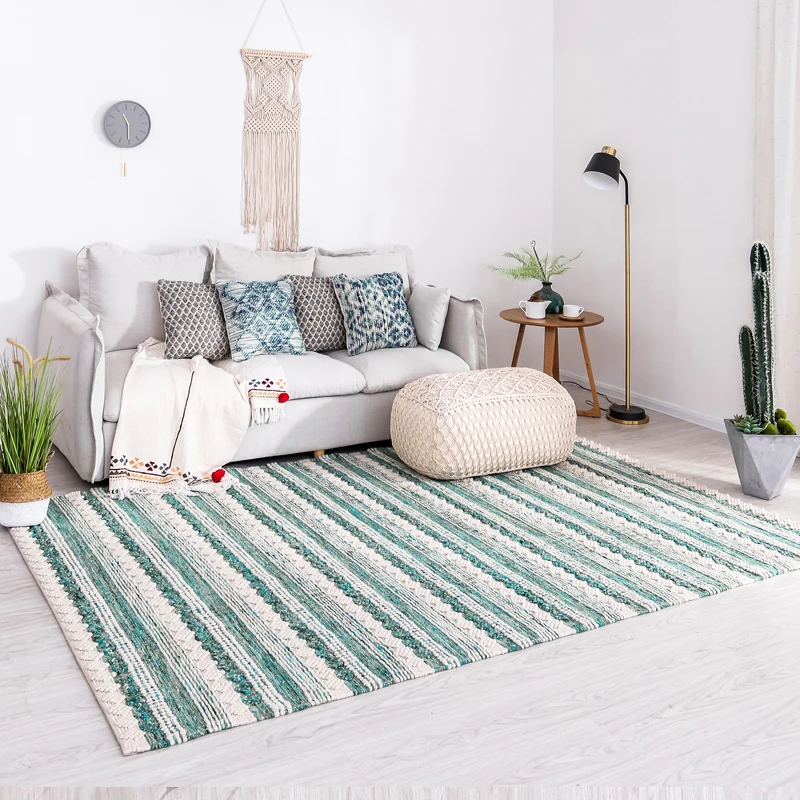 Handmade Wool Carpet for Living Room Nordic Woven Modern Rugs Bedroom American Style Floor Mat Bedside Soft Carpets Area Rug