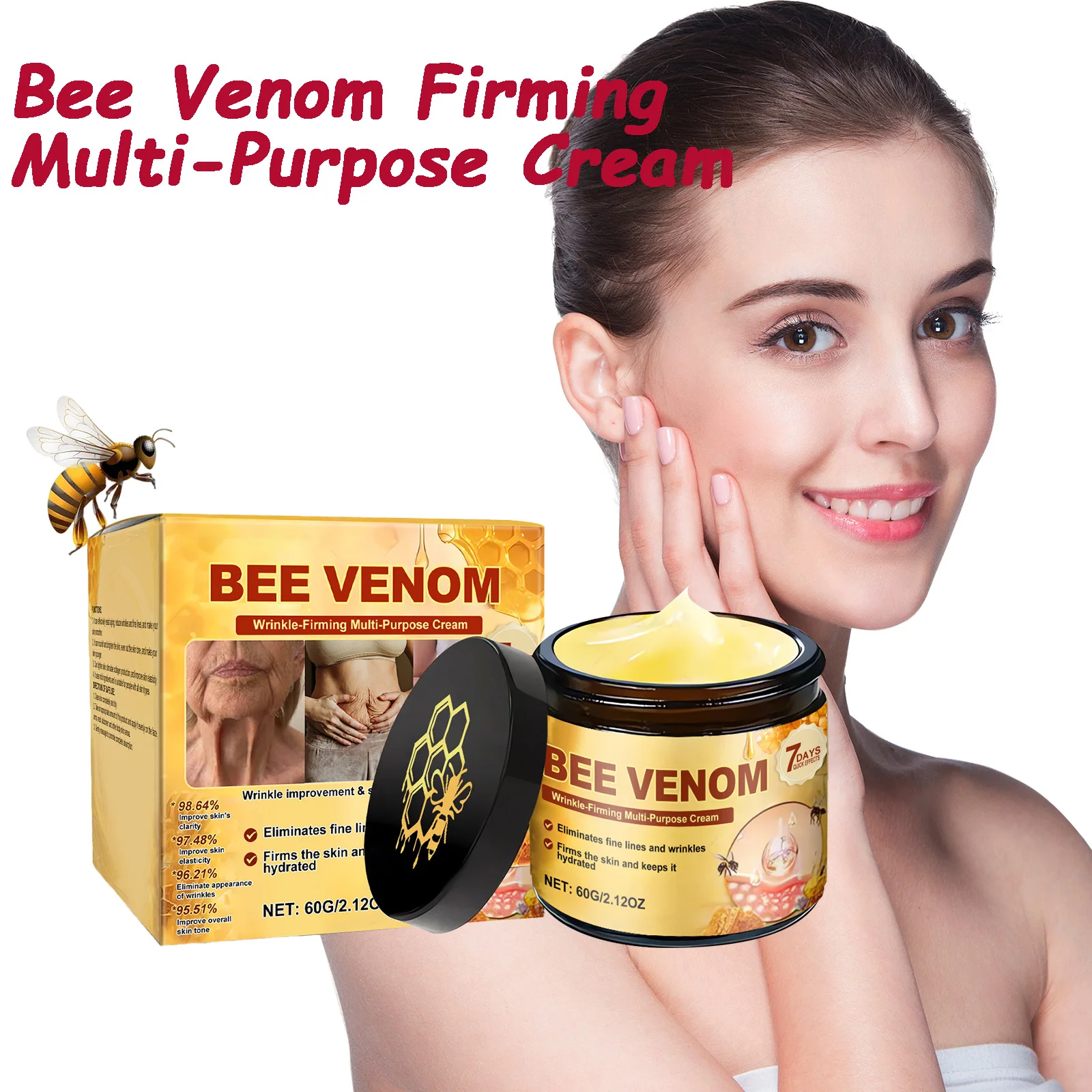 Creme firmador de veneno de abelha para flacidez, levantamento da pele, aperto, antirrugas, linhas finas, hidratante, creme corporal multi ação
