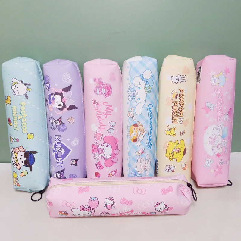 12 pcs/lot Sanrio Kuromi Cinnamoroll Pochacco Pencil Case Cute PU Pencil Box Stationery Pen Bag Stationery School Supplies