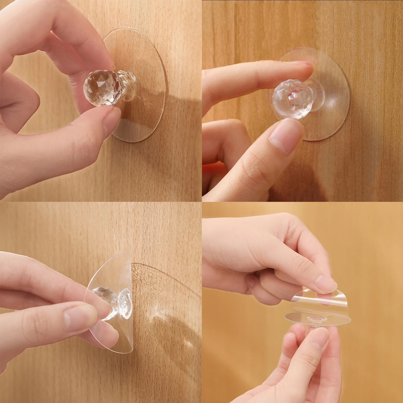 4/10PCS Transparent Crystal Door Knobs Cabinet Drawer Door Knobs Handles Self-adhesive Handle with Hook Function Door Wall Decor