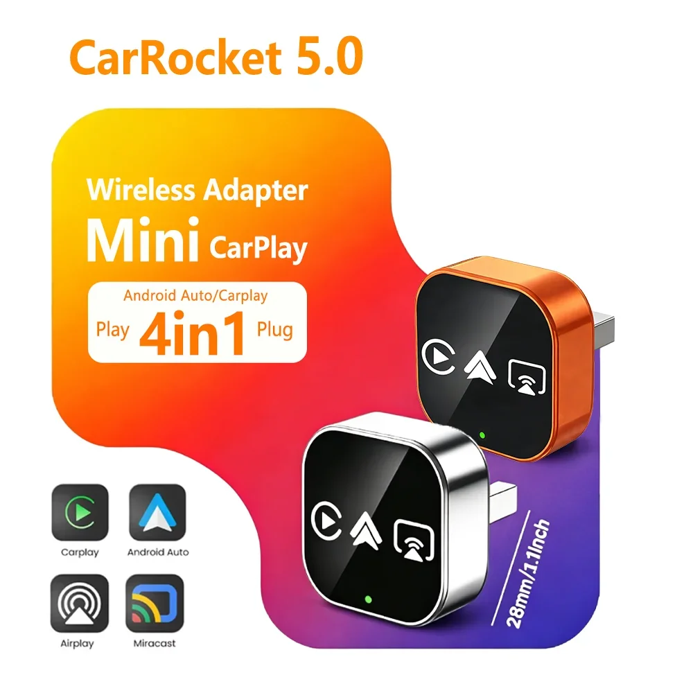 

CarRocket 4-in-1 Wireless CarPlay Android Auto Adapter with Screen Mirroring ios CarPlay/Android Auto Wired & Wireless for Car