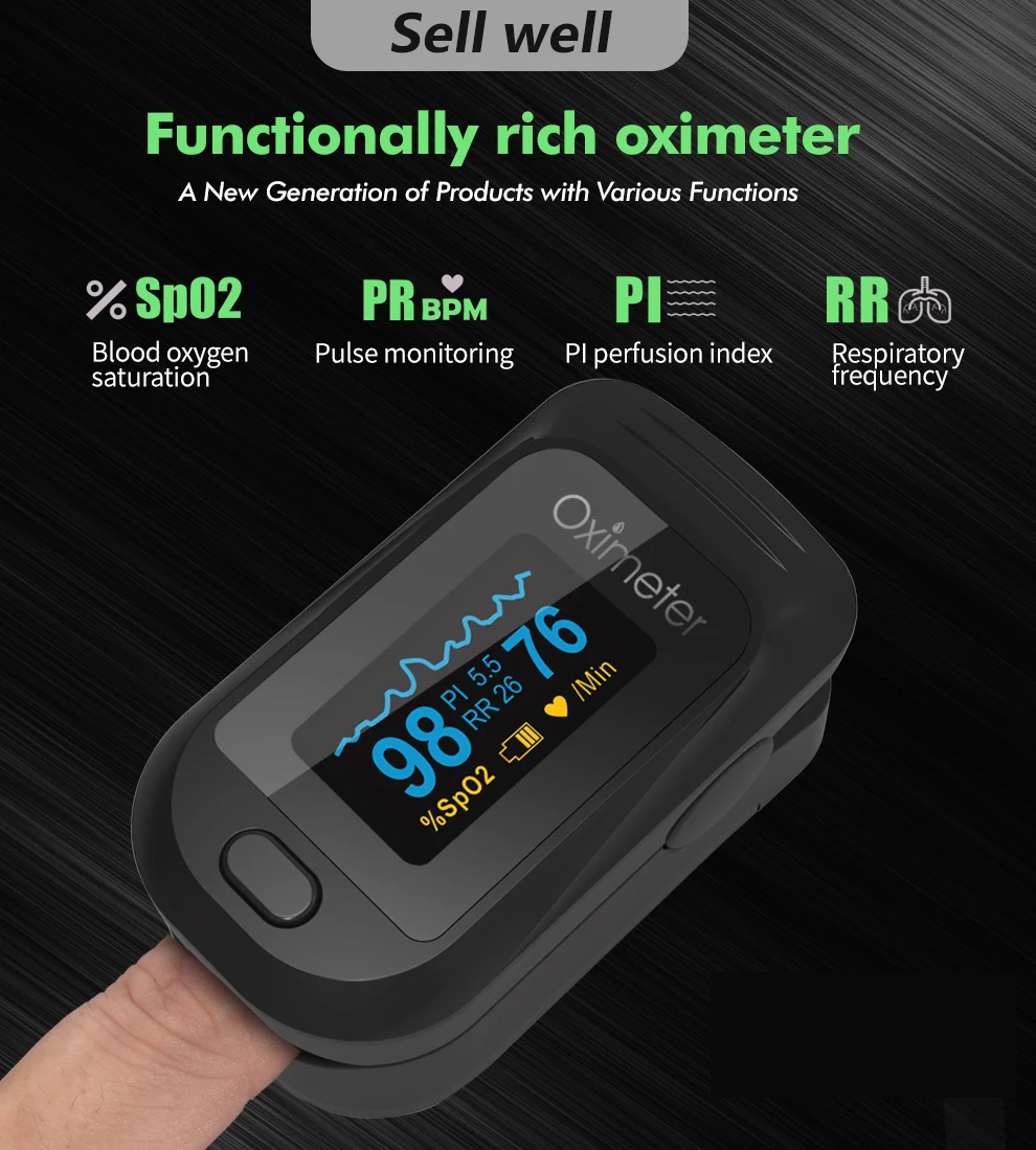 KIUZOU Finger Pulse Oximeter OLED Blood Oxygen Saturation Heart Rate Monitor Oxymeters Medical With Respiratory Digital Oximeter