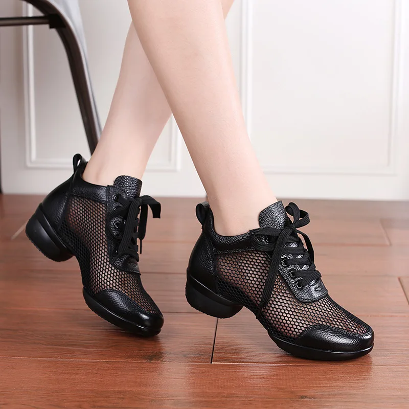 

Woman Latin Jazz Ballroom Modern Dance Shoes Soft Sole Breath Genuine Leather Women Dance Shoe High Heels Ladies Dance Sneakers