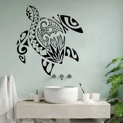Cartoon Gemotric Sea Turtle Wall Decal Bathroom Ocean Fish Animal Turtle Wall Sticker Playroom Home Decor