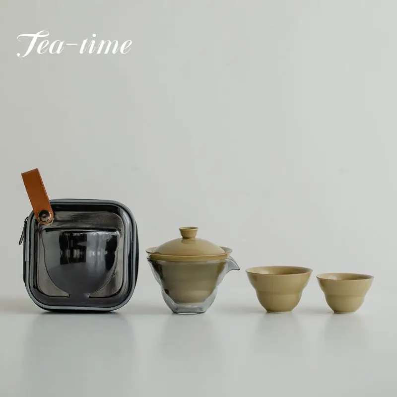 

Цзиндэчжэнь, Ding Ware, желтый прозрачный пакет, дорожный чайный набор, быстрая чашка, керамическая, ручная работа, ретро, кунг-фу, чайная посуда, один чайник, две чашки