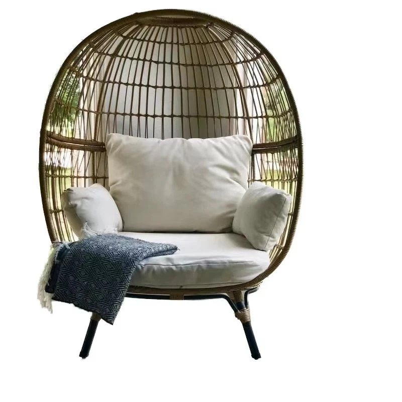 High-quality outdoor wicker rattan egg chair with cushion terrace standing beach lounger