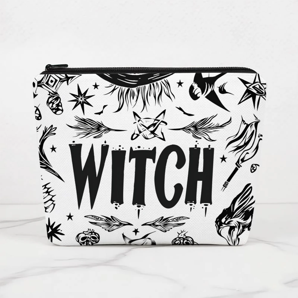 Witch Symbols Stars Feathers Moon Makeup Bags for Girls Cosmetic Pouch Toiletry Bag Pencil Case Travel Storage