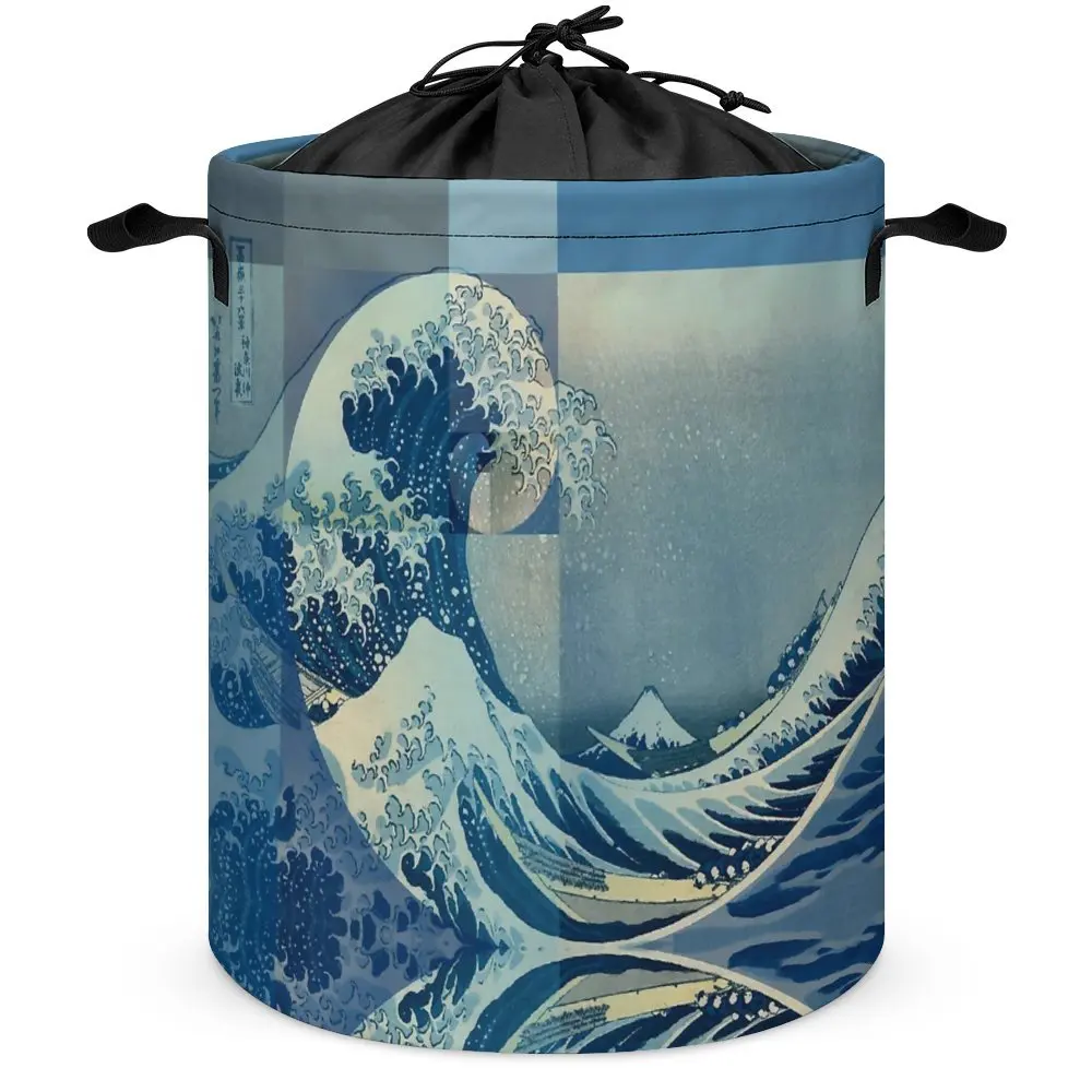 Hokusai Meets Fibonacci Golden Ratio for Laundry Basket Storage Tank Dust Proof Funny Storage of Clothes Lifting Hand Can Be Fol