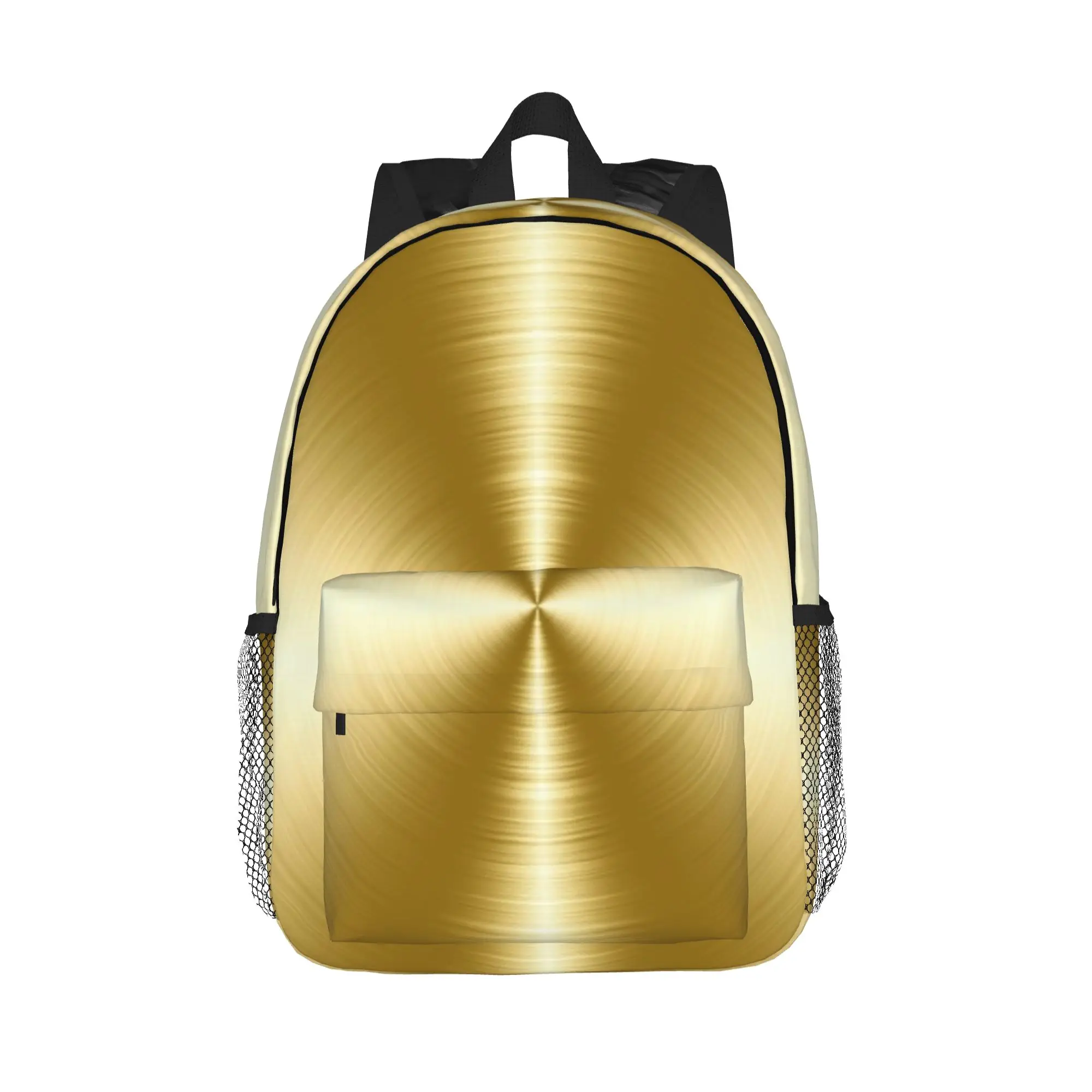 Brushed Gold Radial Metal Backpack Hot Sale Daypack Large Capacity Boys Girls BookBag Shoulder Bags for Men Women School Bag
