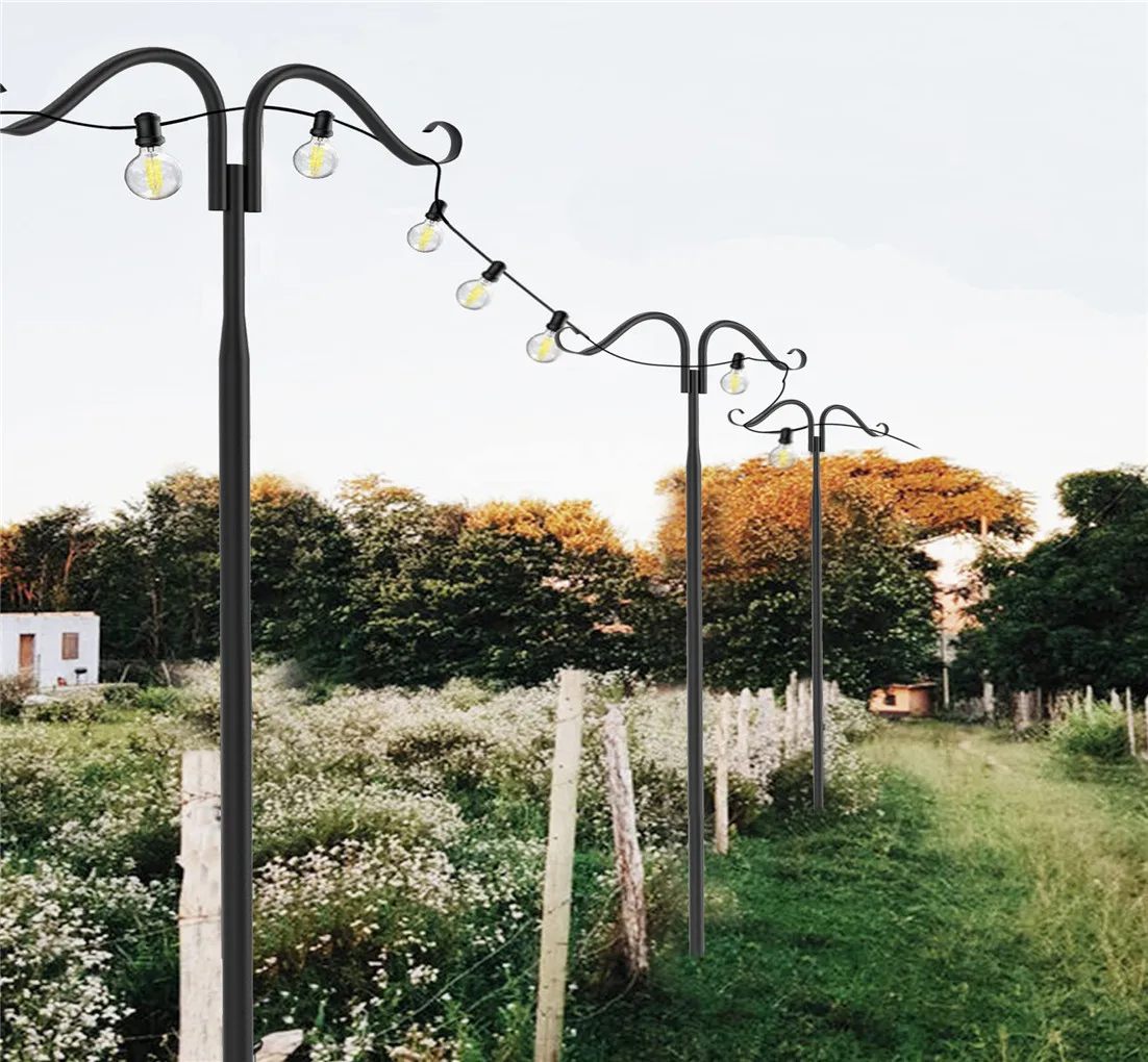 Rustproof String Light Pole for Wedding, Flower Basket Hanger, Garden Hook, Holiday Styling, Outdoor, 2Pcs