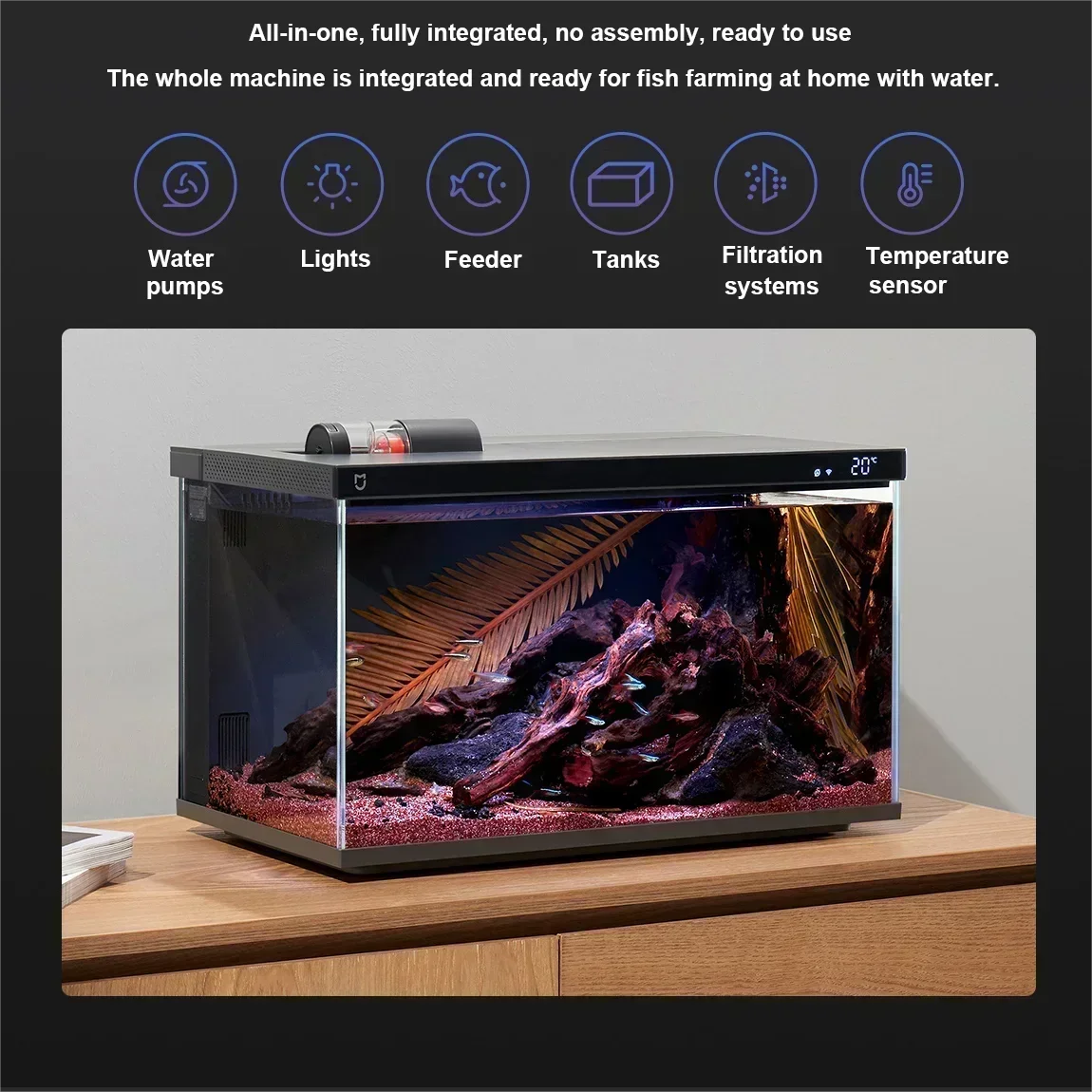 Xiaomi Mijia Smart Fish Tank Work With Mijia APP Mobile Controlled Remote Feeding Smart Lighting System Light Aquarium 20L-CN
