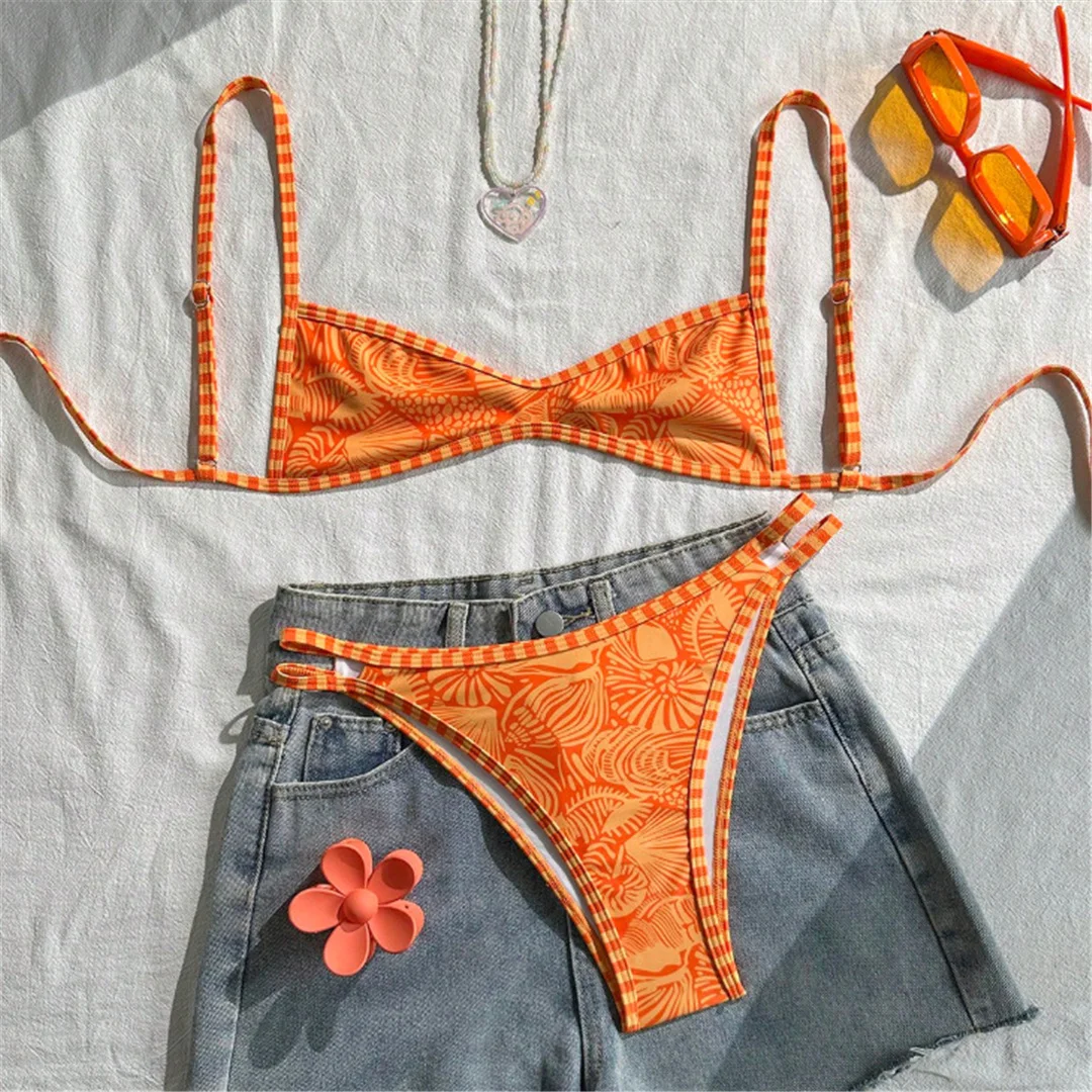 S - XL Bedruckter Bikini, Damen-Badeanzug, zweiteiliges Bikini-Set, hoch geschnittene Beine, brasilianischer Badeanzug, Badebekleidung, Schwimmanzug V8148 – Detail 4