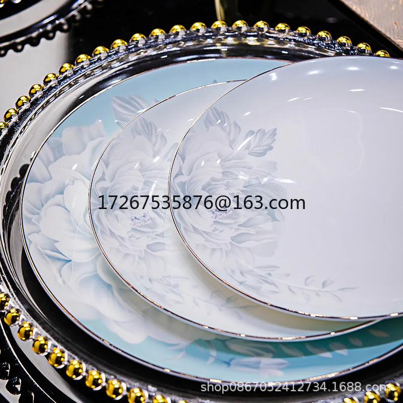 

Dish set Household porcelain bowl set Bone china tableware European plate bowl full set of gifts
