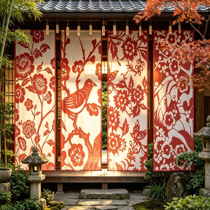 Chinese Paper-cut Figure Sheer Partition Curtain Folk Culture Wall Hanging Tapestry Decor Backdrop Cloth for Hotel Folk Shop