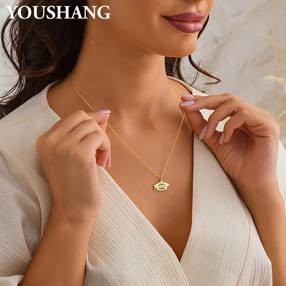 Personalized Graduation Necklace with Name & Year Custom Engraved Cap Pendant for Men Women,The Ultimate Graduation Gift Choice.