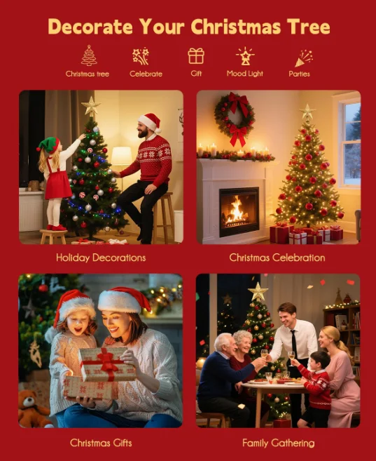 Pentagram Christmas Tree Decoration Snowflake Projection Modes, LED Rotating Lights a Gold-plated Clamp on the Top of the Tree