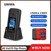 UNIWA V909T 4G VoLTE Flip Phone Dual Screen Feature Mobile Phone 0.3mp Camera 2250mAh FM Radio Telephone Russian Keyboard Global