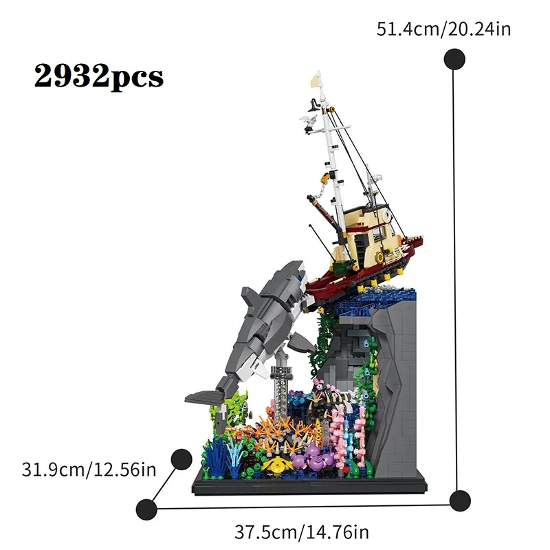 

Children's Toys Christmas birthday Gift Idea Movie Great White Shark and Boat Building Blocks Bricks Assembling Model