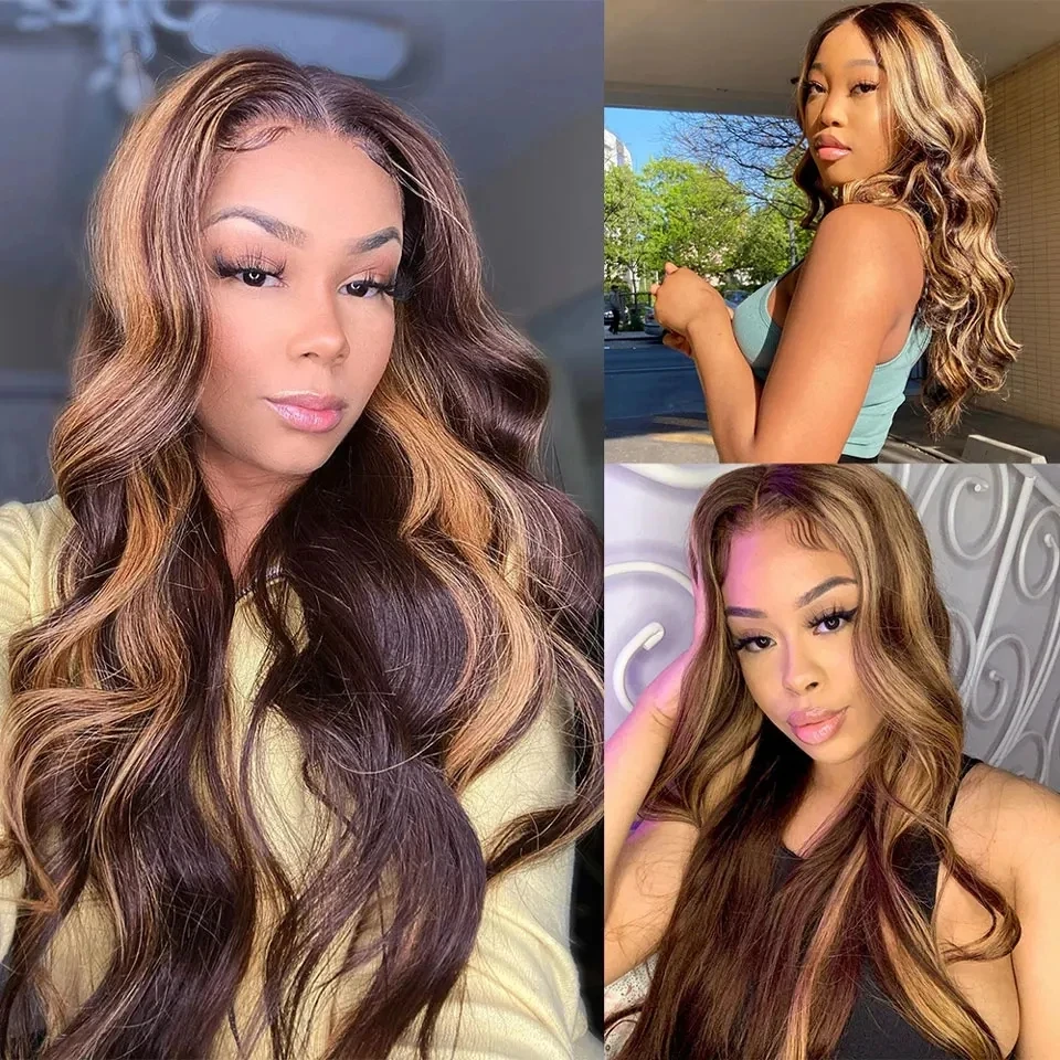 Lumiere 13x4 Hd Lace Front Wig For Women Body Wave Remy Human Hair P4/27 Piano Ombre Blonde Brown Highlight Glueless Human Hair