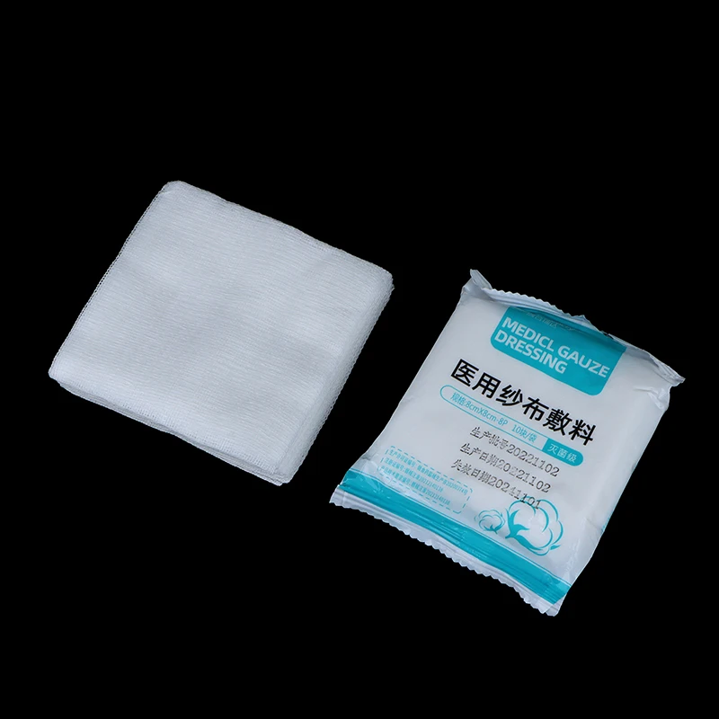 10Pcs 8 Layer Medical Absorbent Gauze Pad Wound Dressing Sterile Gauze Block First Aid Kit Gauze Pad Wound Care Supplies