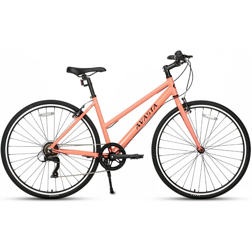 

Populus Road Hybrid Bike for Women with Kickstand, Lightweight Step Through 700c Aluminum Alloy Frame, 7-Speed Drivetrain