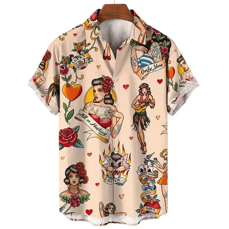 2024 Hawaiian Men For Shirts Passionate And Spicy Oversized Casual Humanities Youthful Vitality HOLIDAY Theme Short Sleeve Tops