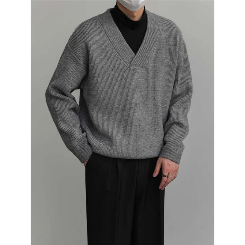 

Loose Men's Knitted Sweater Long Sve Overhead Sle Autumn Winter Faion Trendy V-Ne Outerwear Comfortable Regular Thic...