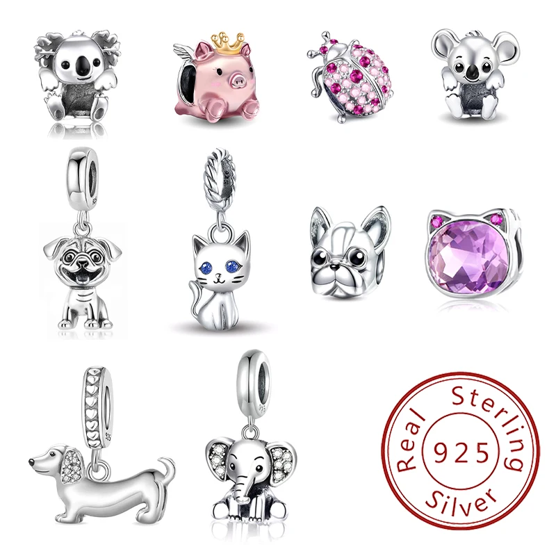 925 Sterling Silver Cute Elephant French Bulldog Flying Pig Cat Bead Diy Bracelet Necklace Making Gift Of High Quality Jewelry