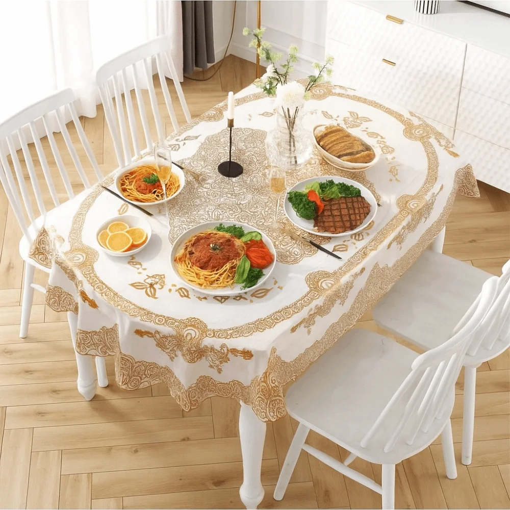 

Kitchen Supplies Waterproof Oval Tablecloth Embroidered Anti-Scald Printed Tablecloth Oil Resistant Washable Table Mat Tea Table