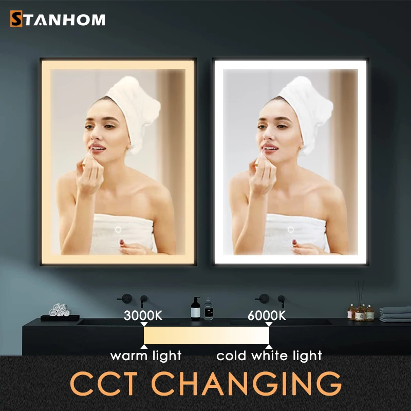 CE UKCA RoHS Modern Bathroom Vanity LED Mirror Cabinet Aluminum Framed Wall Mounted Lighted Mirror Medicine Cabinet view 5
