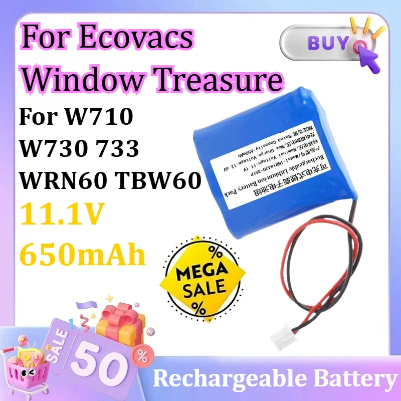 SWZY 11.1V 650mAh For Ecovacs Window Treasure W710 W730 733 WRN60 TBW60 Battery Replacement